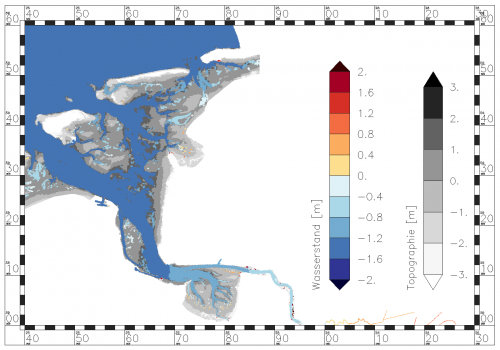 Darstellung des Wasserstandes ab einer Wasserbedeckung von 0.250 m