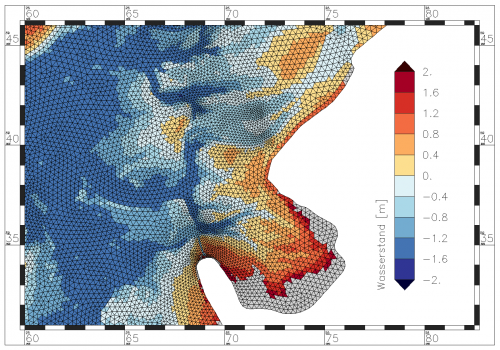 Water level with overlaid calculation grid