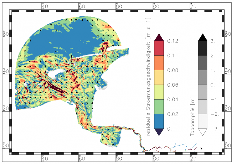 Residual value of current velocity within the period of data analysis