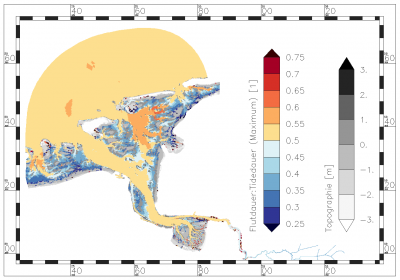 maximum value of ratio of flood period : tide period within the period of data analysis