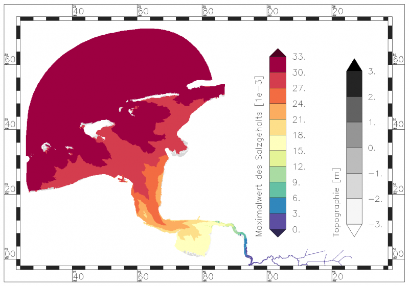 Highest value of salinity within the period of data analysis