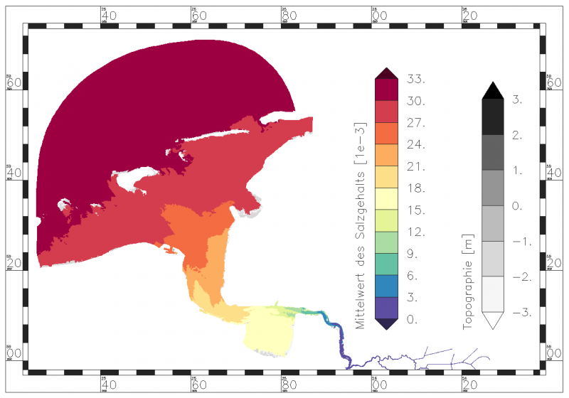 Mean value of salinity within the period of data analysis