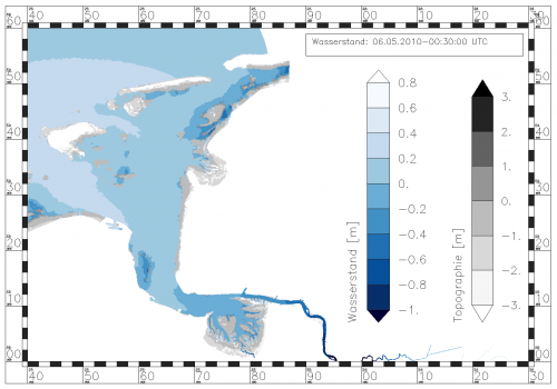 Symbolization of the water level with a monochrome sequential color ramp (Blues)