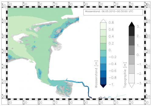 Symbolization of the water level with a multicolored sequential color ramp (GnBu)