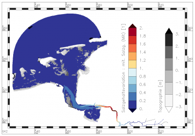 mean value of ratio of tidal variation of salinity : mean salinity within the period of data analysis